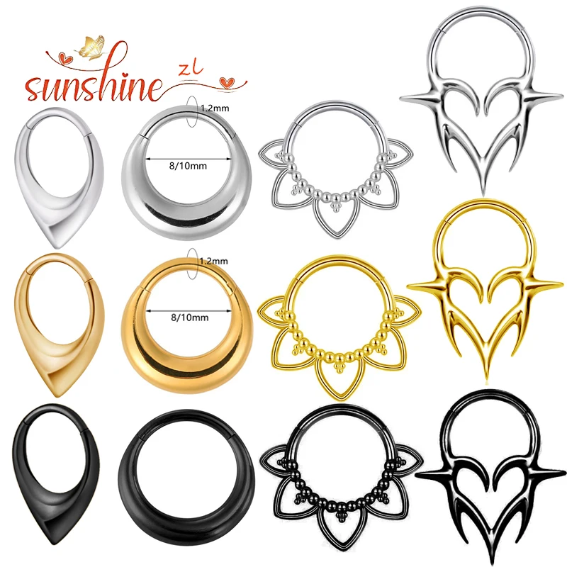 Chirurgischer Stahl Hochwertiger Wassertropfen Septum Piercing Clicker Nasenringe Segment Tragus Knorpel Daith Hoop Ohrringe Schmuck