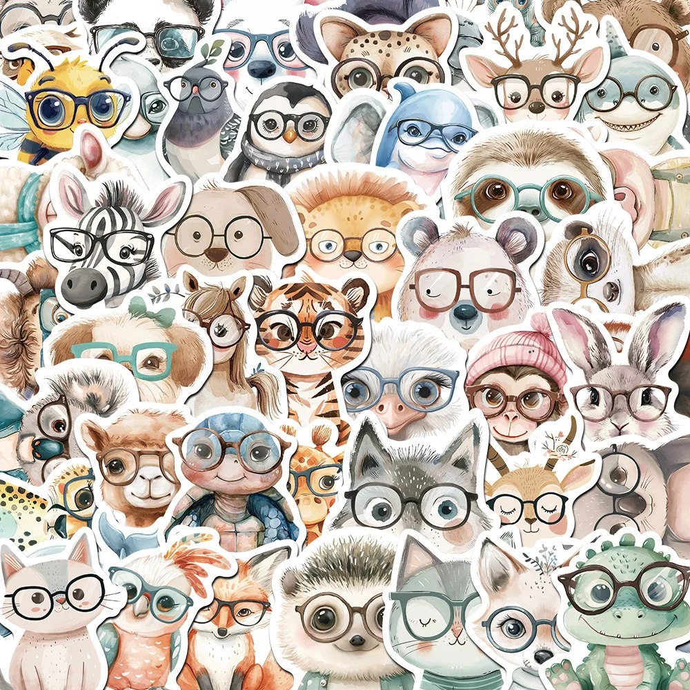 10/30/50pcs Cute cartoon animals wearing glasses Stickers PVC Waterproof Bumper Motorcycle Bike Fridge Cool Graffiti Sticker