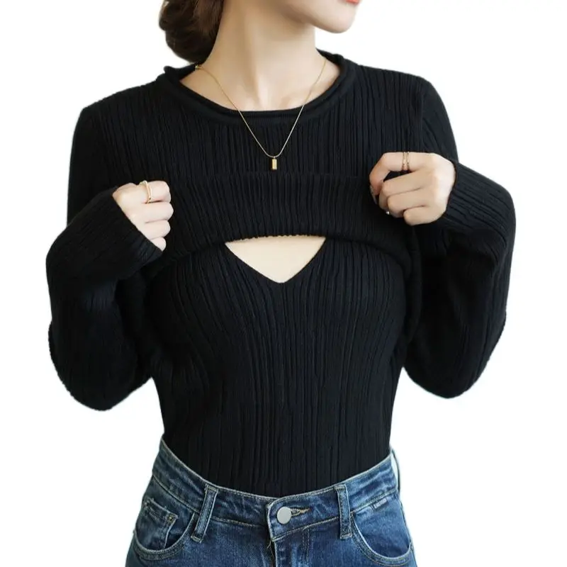 Pregnant Woman Winter Clothes Thick Warm Solid Color Long Sleeve Maternity Lactation Sweater Breastfeeding Knitwear Nursing Tops