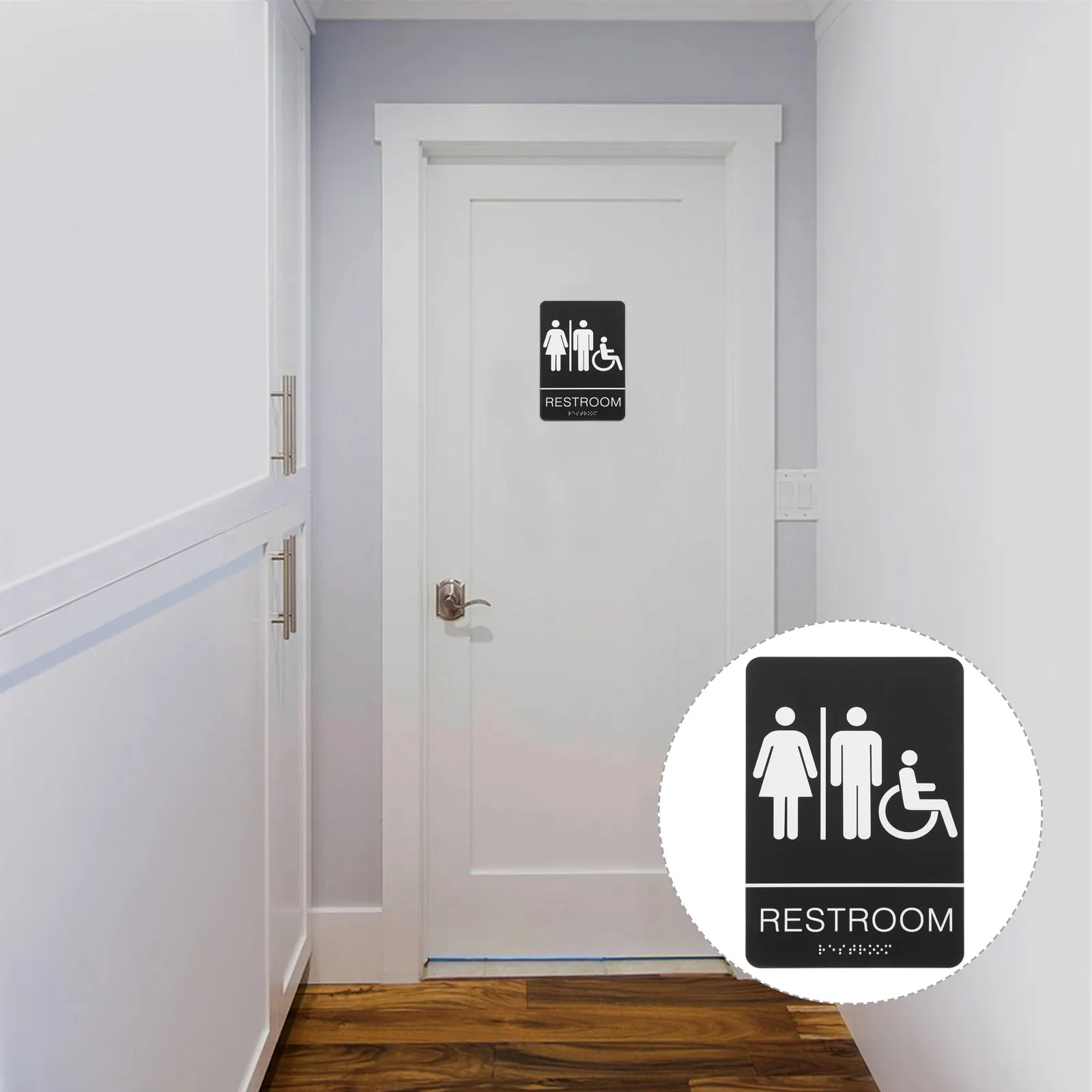 Acrylic Bathroom Sign Self-Adhesive Restroom Door Sign Unisex Toilet Symbol for Office Commercial Space Blind Text Tactile