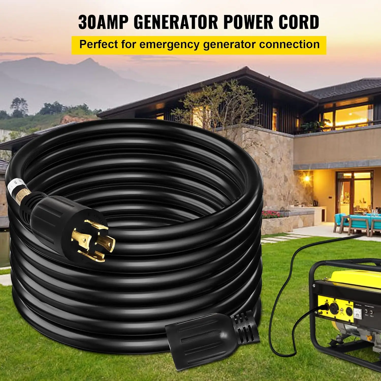 50 FT 30 Amp Generator Extension Cord SJTW 10 AWG 4 Prong, NEMA L14-30P 125/250V Heavy Duty Generator Power Cord with Twist Lock