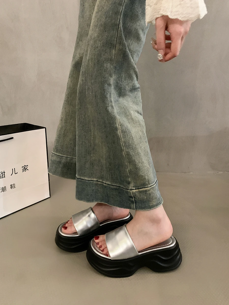 Kasual berjalan Platform loafer sandal nyaman desainer tinggi sandal untuk wanita Zapatos De Mujer slide Non-slip tren