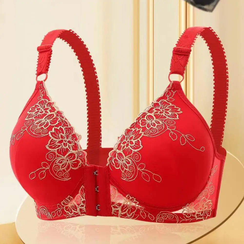 Adjustable Shoulder Strap Bra Supportive Lace Jacquard Trim Bras for Comfortable Lightweight Middle-aged Elderly Women