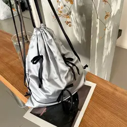 Zaino creativo con coulisse con fiocco in raso zaino da viaggio Y2K di grande capacità borsa a tracolla in stile coreano scuola