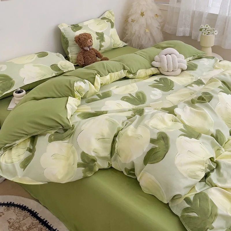 Korean Style Bedding Set Boys Girls Twin Queen Size Duvet Cover Flat Sheet Pillowcase Bed Linens Kids Adult Fashion Home Textile