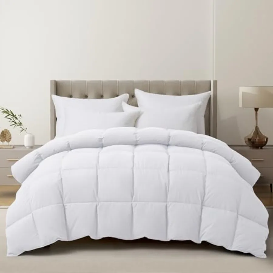 

Luxury Goose Feather Down Fiber Comforter Size, 300TC Cotton Blended Duvet Insert, All Season Hotel Bedding Alternative Down Co