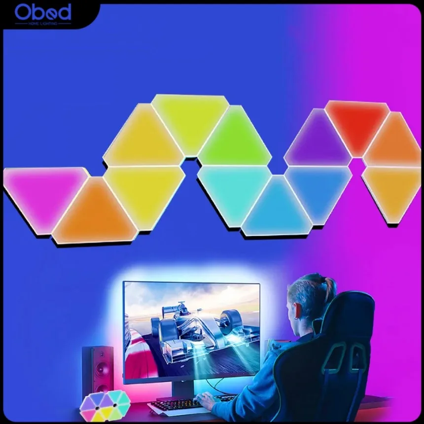 RGB Triangle Quantum Light Remote Control Voice Smart Tuya APP DIY Atmosphere Lamp KTV Game Room Bedroom Decor LED Wall Light