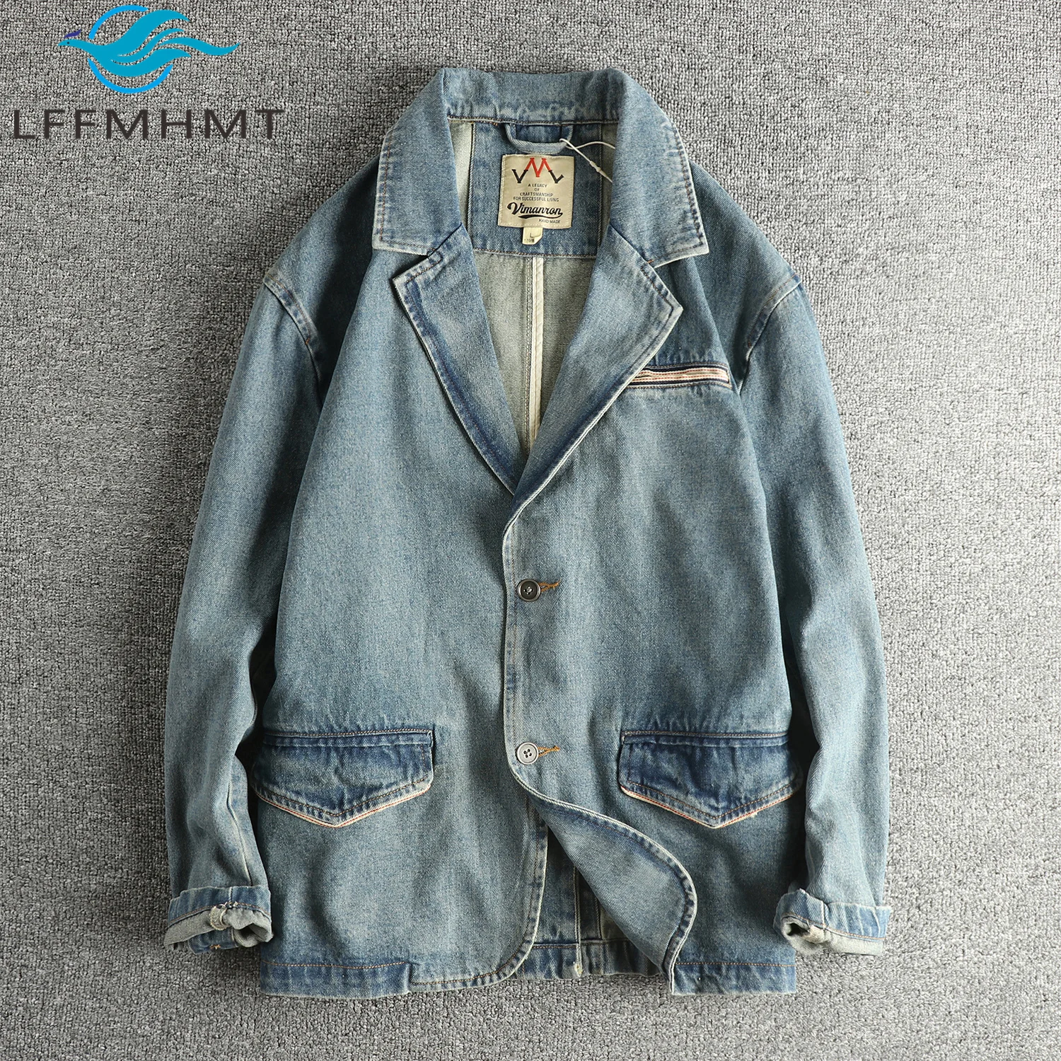 

100% Cotton Long Sleeve Pocket Men's Denim Jacket Retro American Wilderness Heavy Lapel Design Trendy Versatile Youth Outerwear