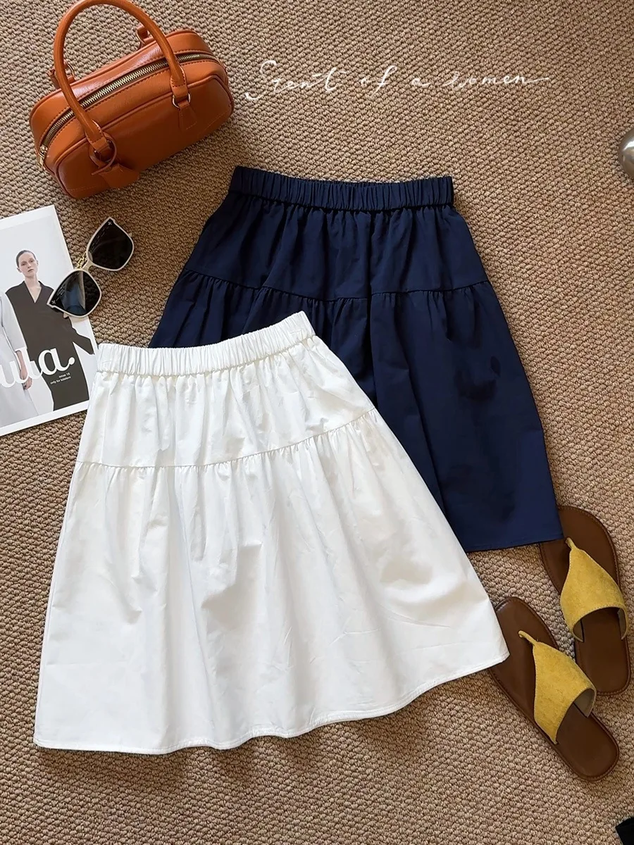 

Japanese casual elastic midi skirt for women, 2025 summer versatile, slimming and loose design, sporty skirt for women
