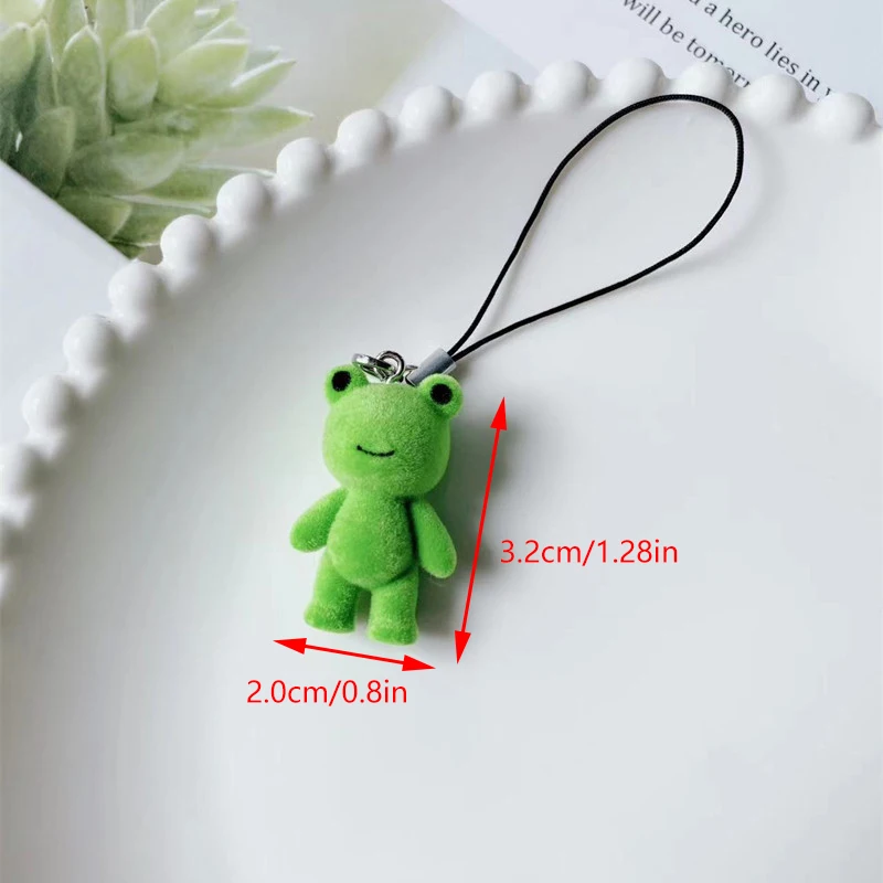 Frog Pendant Kawaii 3D Fluffy Flocking Animal Frog Charms Miniature Dolls Keychain Necklace Pendant DIY Jewelry Make