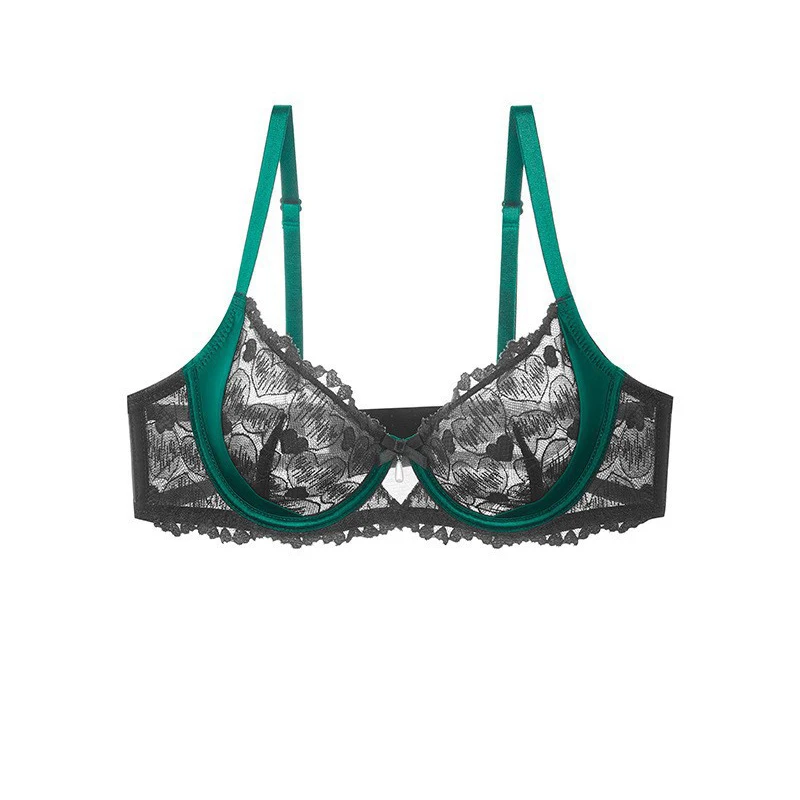 Ensemble Lingerie Luxe Français Dentelle Brodée Noir Mystère Rose Pur Soutien-Gorge Grand Découpe Cadeau Sensuel Design Élégant