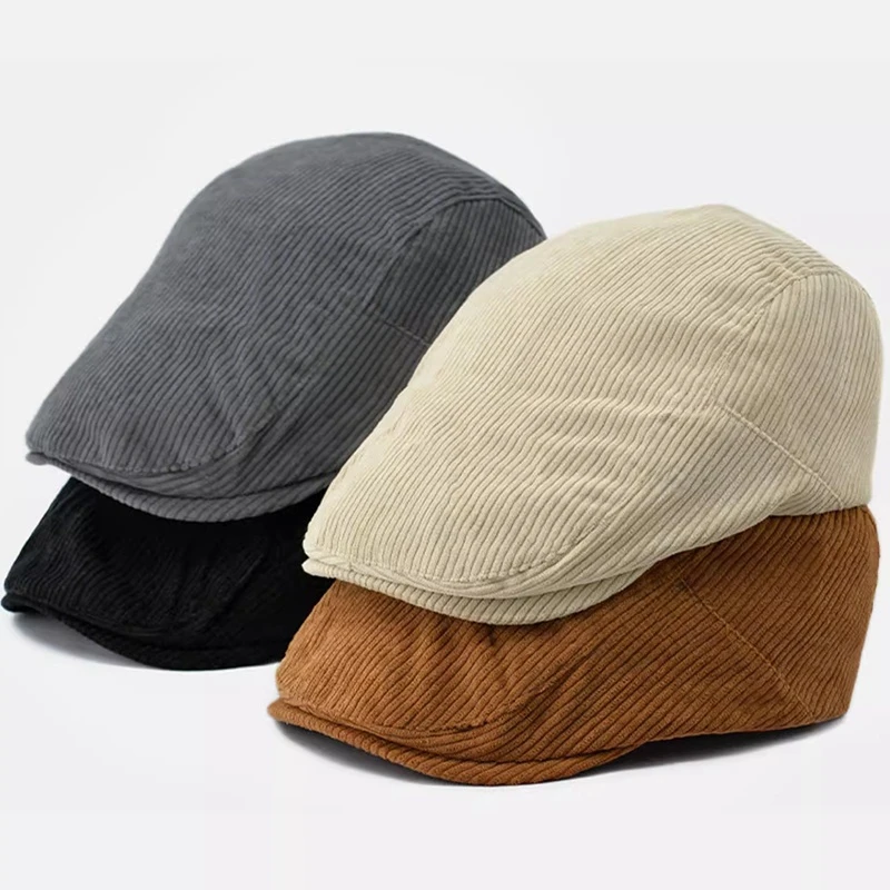 Cotton Adjustable  Caps Men Woman Casual Beret Flat Ivy Cap Soft Solid Color Driving Cabbie Hat Unisex Corduroy Hats