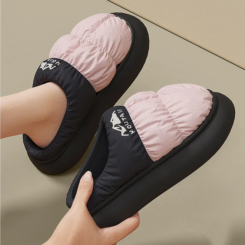 2024 new waterproof warm cotton slippers women's winter indoor home thick bottom non-slip plush cotton slippers men's winter