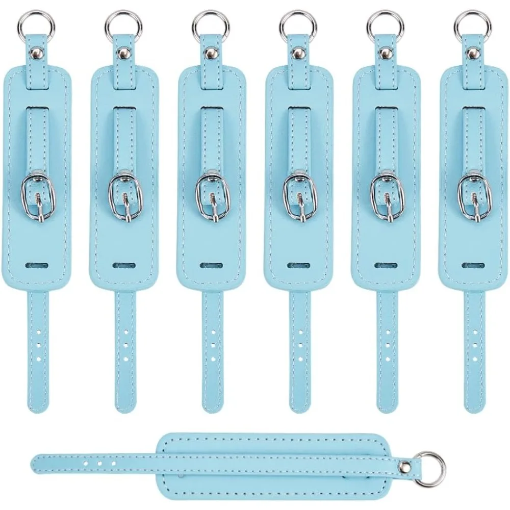 7pcs Cyan Portable Leather Earring Holders PU Leather Keychain Hoop Earrings Blank Holder Organizer Imitation Leather Key Holder