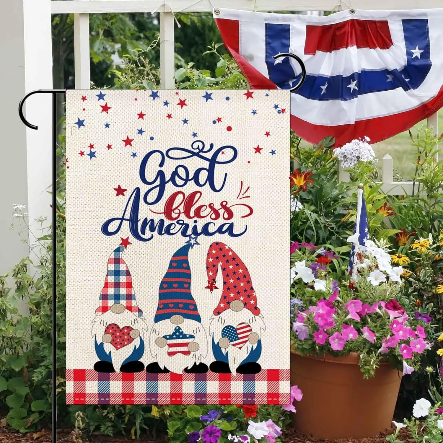 Gnome Patriotic Garden Flags 12x18 Inch,God Bless 4th of July Memorial Day Independence Day Yard Flag Double Dided Holiday Outdo