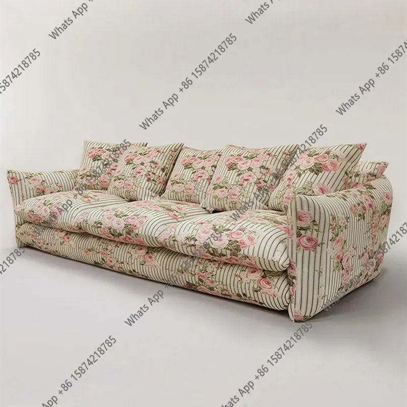 C French Retro Color American Pastoral Medieval Bread Single Chair Lazy Style Designer Straight Row Three Sofa