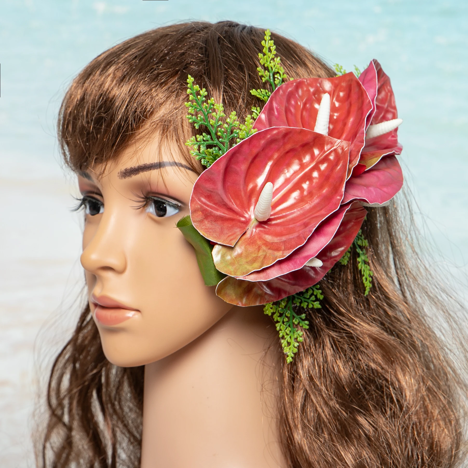 

НОВАЯ гавайская тропическая заколка для волос из искусственной кожи с островом антуриума, модный аксессуар для женщин, аксессуар для волос с искусственными цветами