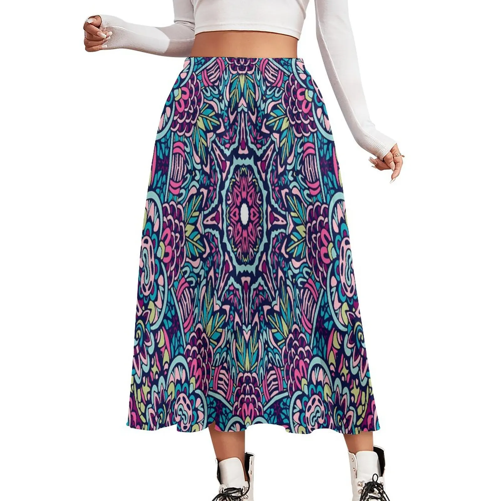 

Vintage Ethnic Tribal Skirt Womens Retro Floral Elegant Long Skirts Custom Elastic Waist Street Fashion Casual Skirt Big Size