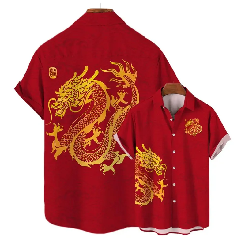 2024 Chinese Dragon 3d Printed Shirts For Men Loose Oversized Blouse Street Harajuku Sportswear New Year Shirt Men\'s Clothing