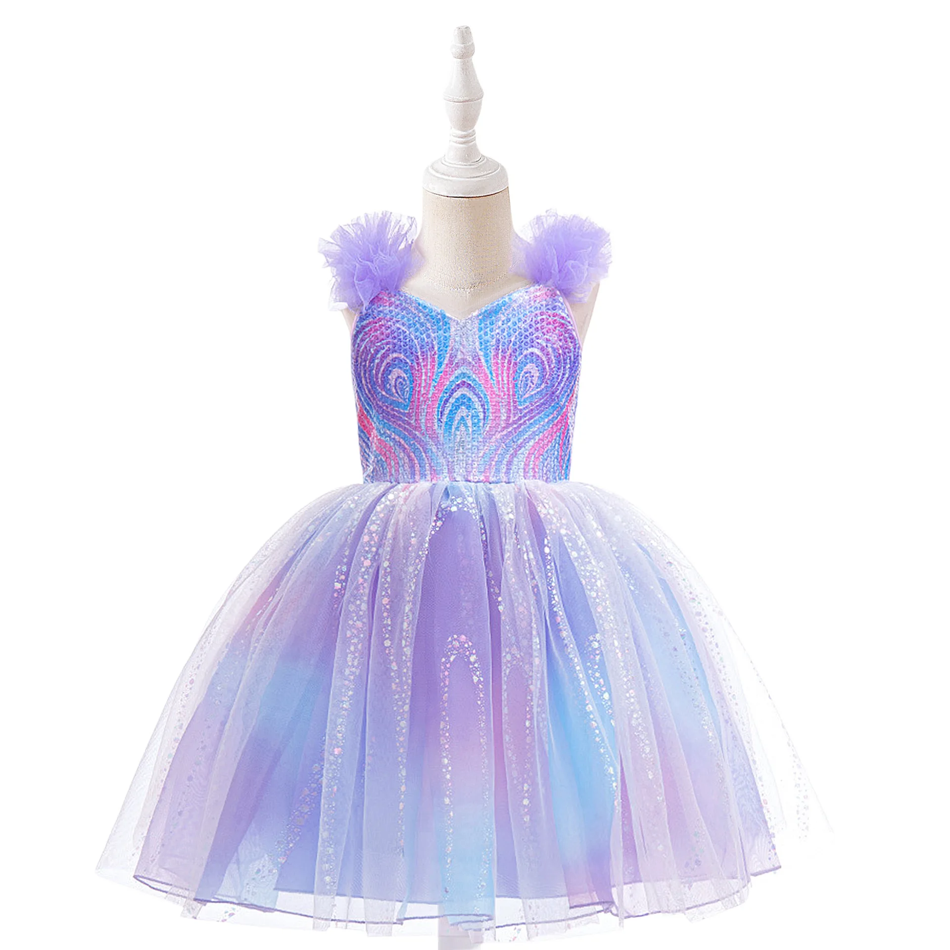 2026 New Baby Summer Girls Boutique Purple Sequined Flower Dress, Princess Kids Sweet Fashion Party Dress 4-8 T