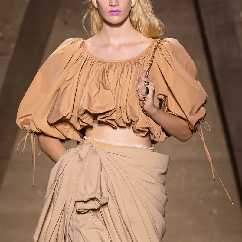 

Fashion Crop Tops Women 2026 Summer Half Sleeve Loose Solid Color O-neck New In Women's Blouses And Shirts Elegant