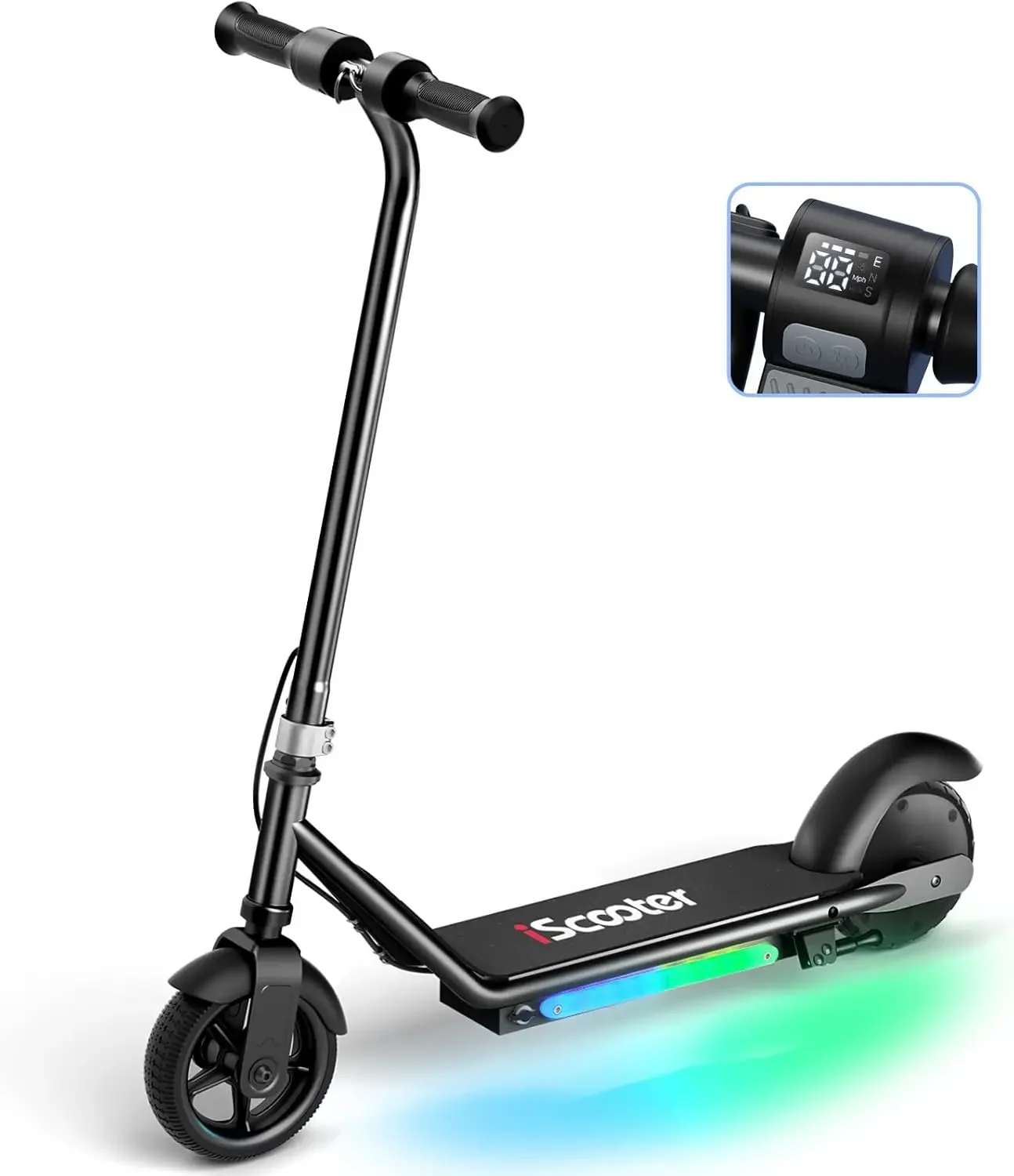 Electric Scooter for Kids Ages 6-14, 150W Motor, LED Display, 3 Speeds Adjustable, Colorful Lights, Double Brake, K