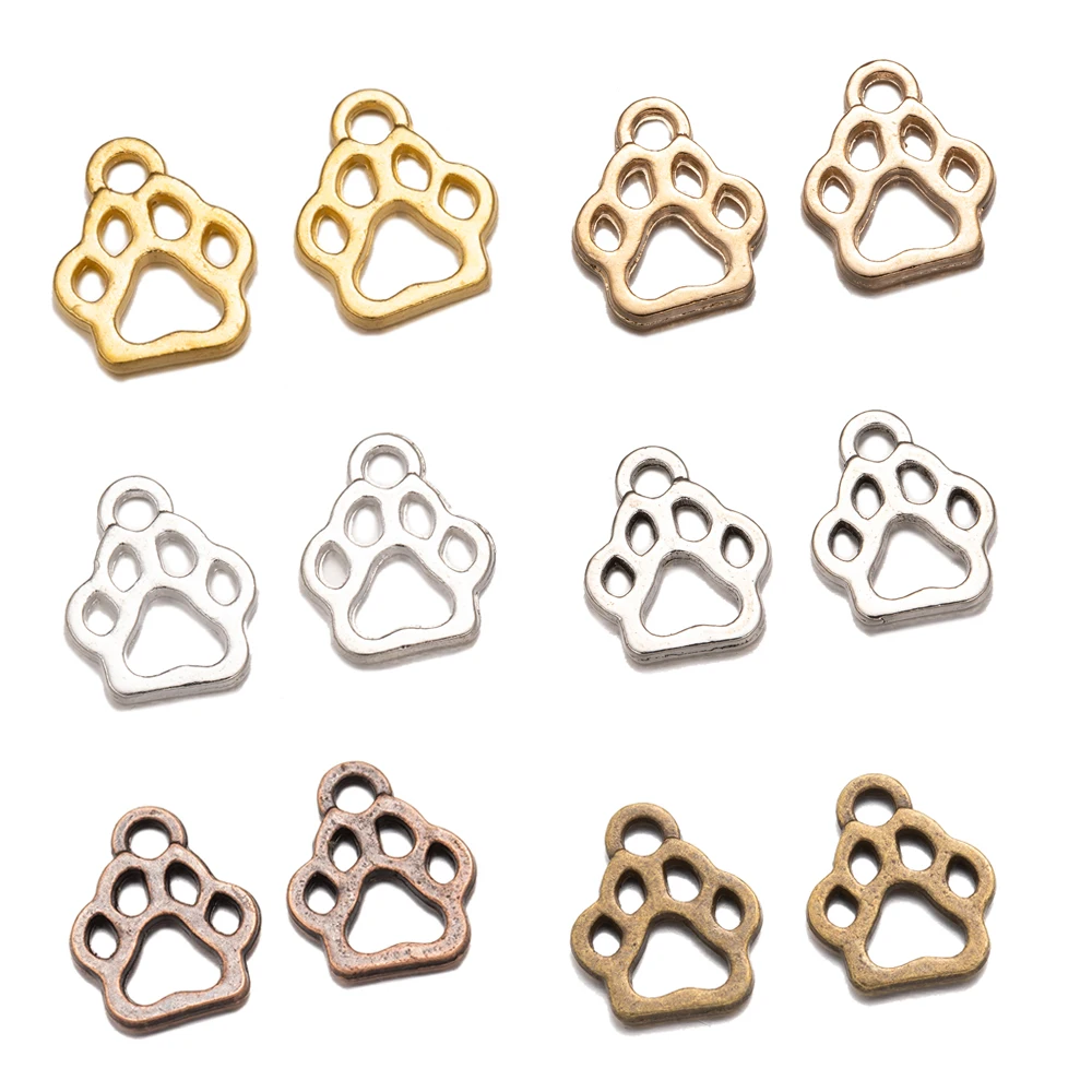 

50/100pcs Metal Charms Dog Paw 13x11mm Silver Color Pendants Jewelry Making DIY Handmade Bracelets Pendants Crafts Accessories