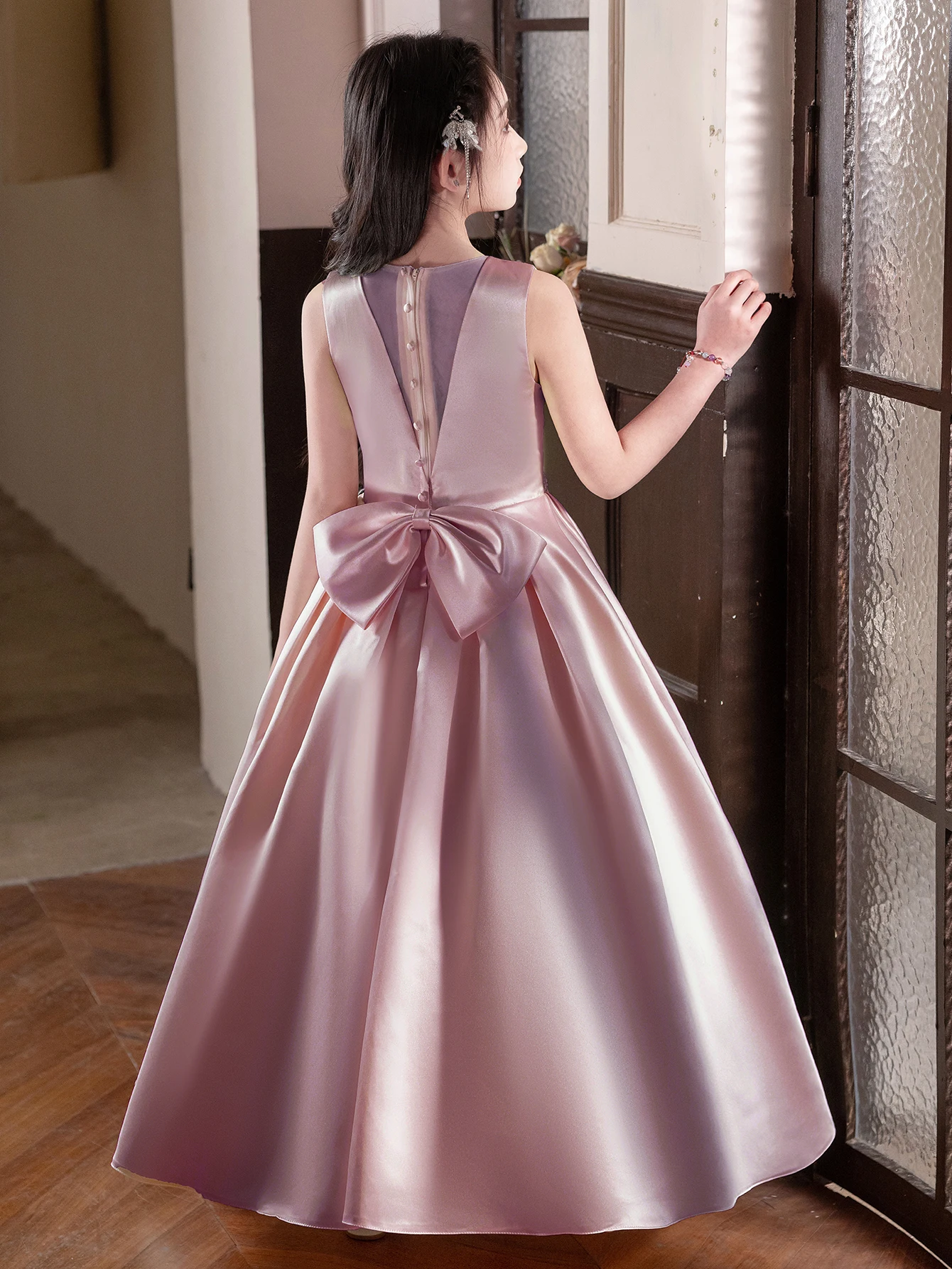 Dusty Pink High Quality Elegant  Long Dress Large Bow Design for Teenagers Formal Occasions  Party Wedding Bridesmaid Dress