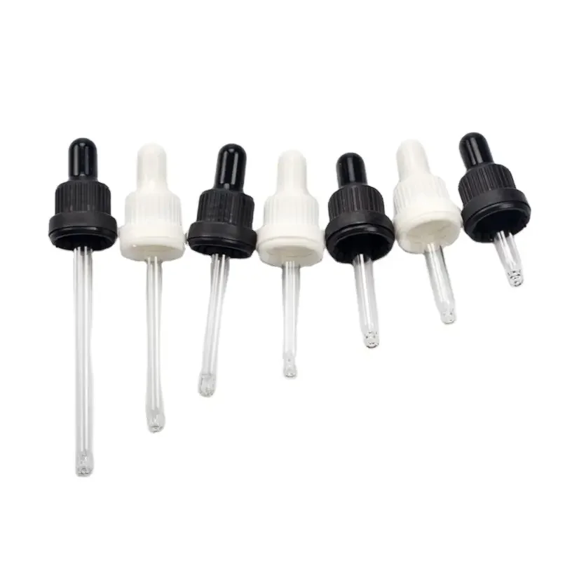 

100Pcs 18-410 18mm Tamper Evident Plastic Screw Caps with Bulb Glass Pipette for 5-100ml Essential Oil Bottles Protective Cover