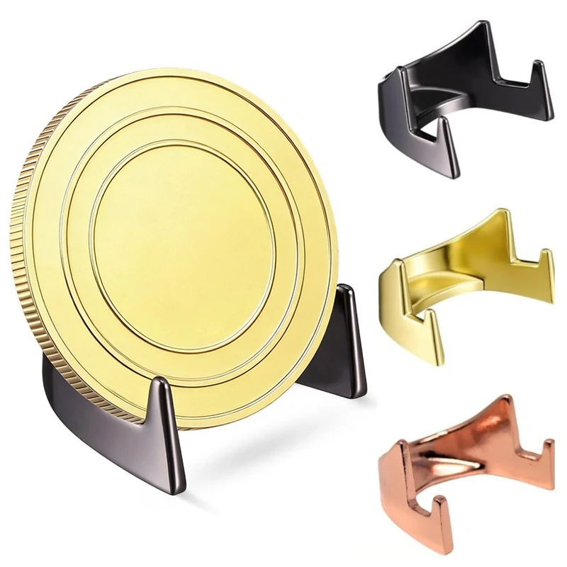 1Pcs Blakc Gold Zinc Alloy Coin Display Stand Military Coin Holder Storage Rack For Commemorative Coins Medallions Tokens Cards
