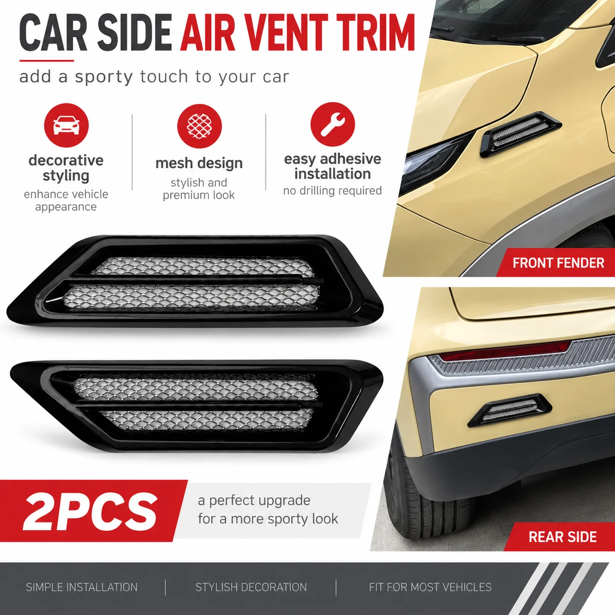 2pcs Air Side Strip Inlet for Car for Classic Jetta Intake Capo Waterproof Outlet Auto Tuning Supplies Shark Jl Hood Accessories