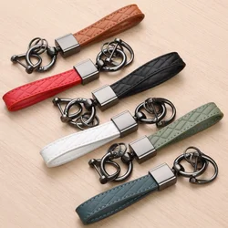 Luxury Genuine Leather Plaid Keychain 5 Colors Women Men Black Buckle Car Key Ring Chain Holder Jewelry Gift Chaveiro