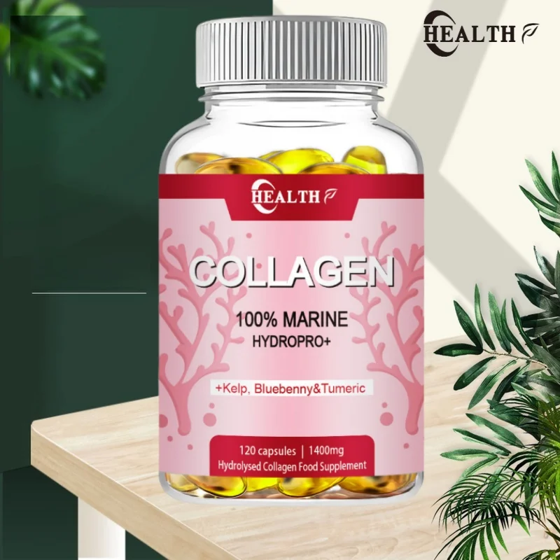 Powerful Marine Collagen - With Hyaluronic Acid, Biotin & Blueberry - 1400mg Complex-Hydrolyzed Type 1-With Vitamins & Minerals