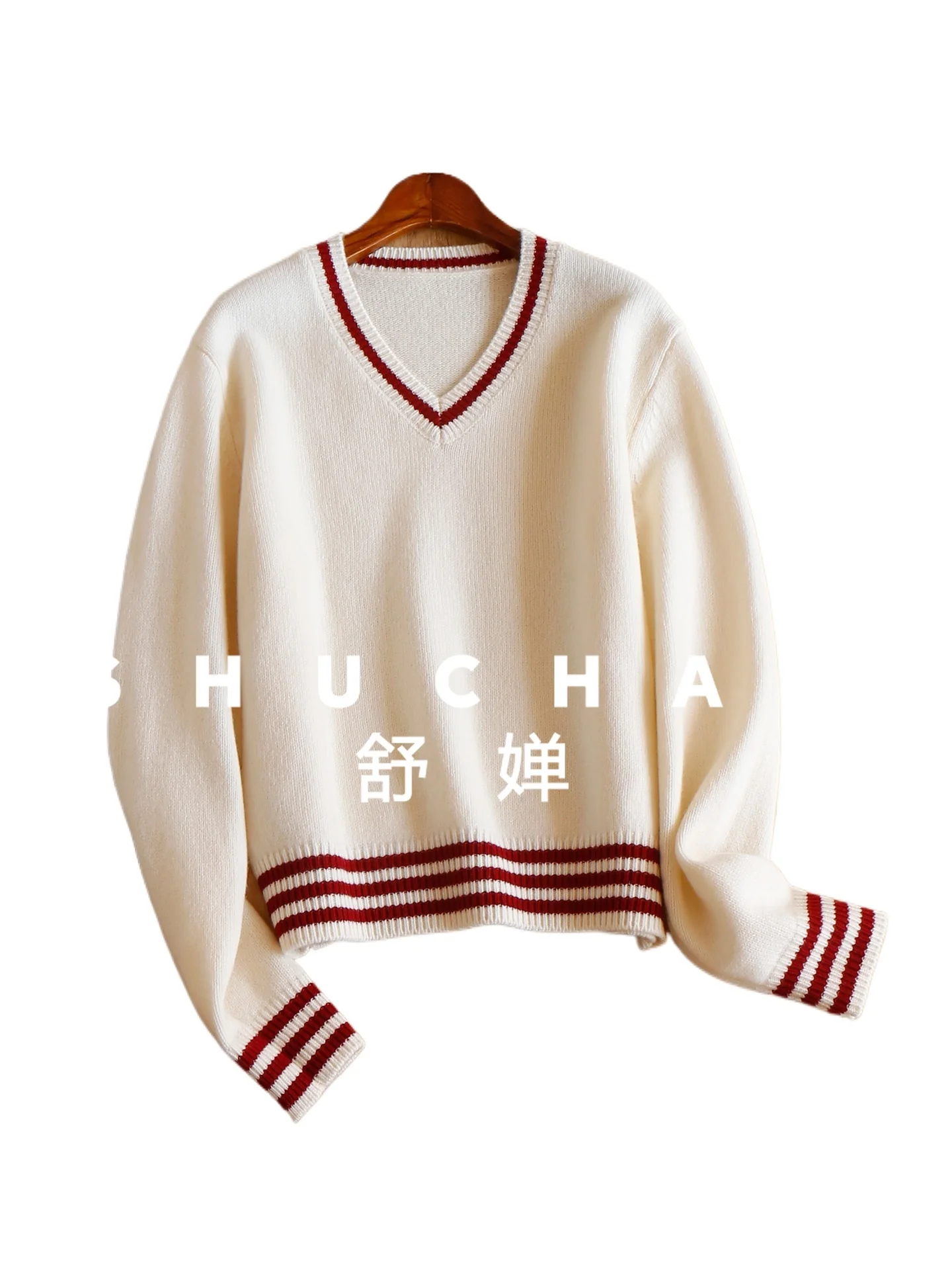 

Stripes 100 Merino Wool Contrasting Color V-neck Sweater Women 10J7 Casacos De Inverno Feminino