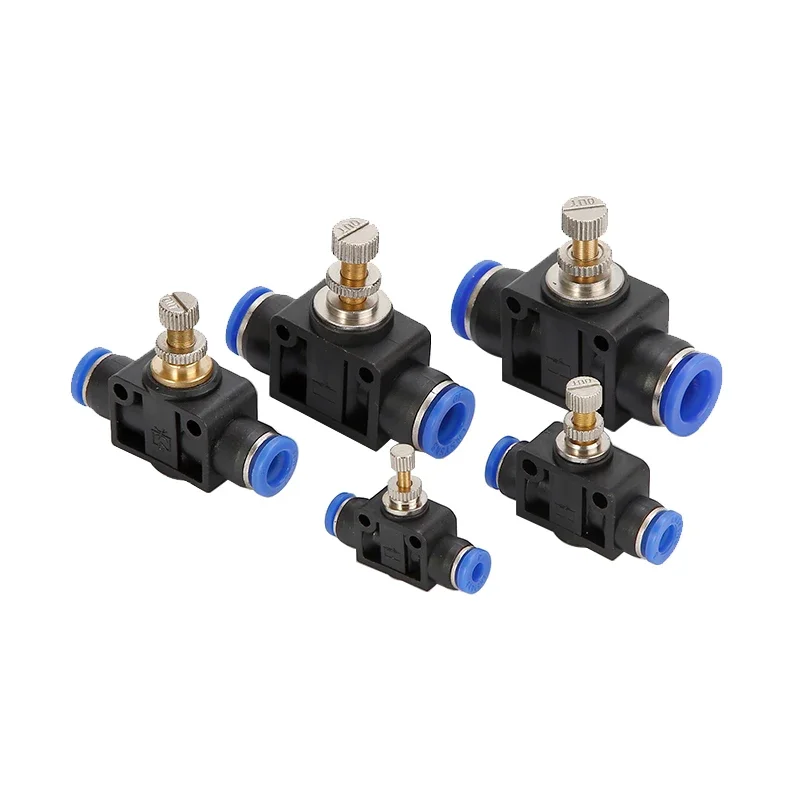 HLH 6PCS LSA Pneumatic Adjustable Flow Control Valve Speed Air Pressure Regulator Valves Throttle Quick Coupling Release Fitting