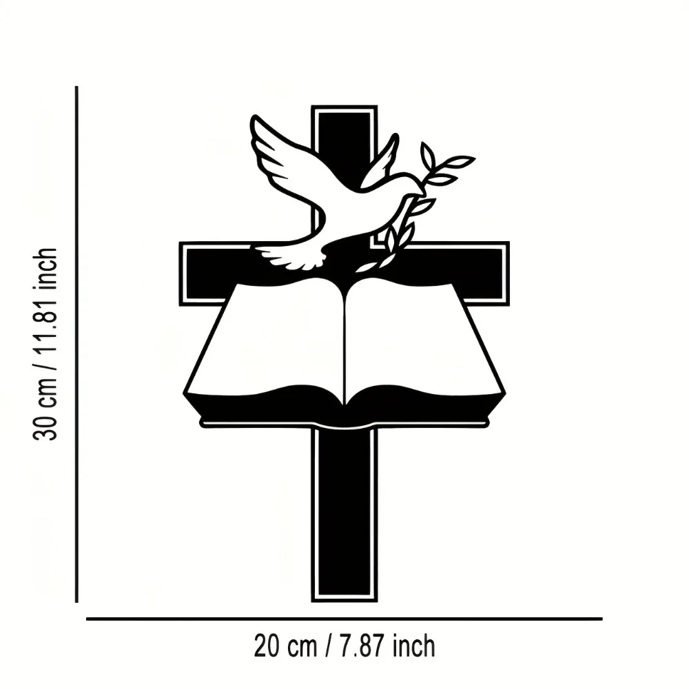 1pc Cross with Dove and Leaf Metal Wall Art Elegant Iron Sign for Home Office Living Room Patio Decor