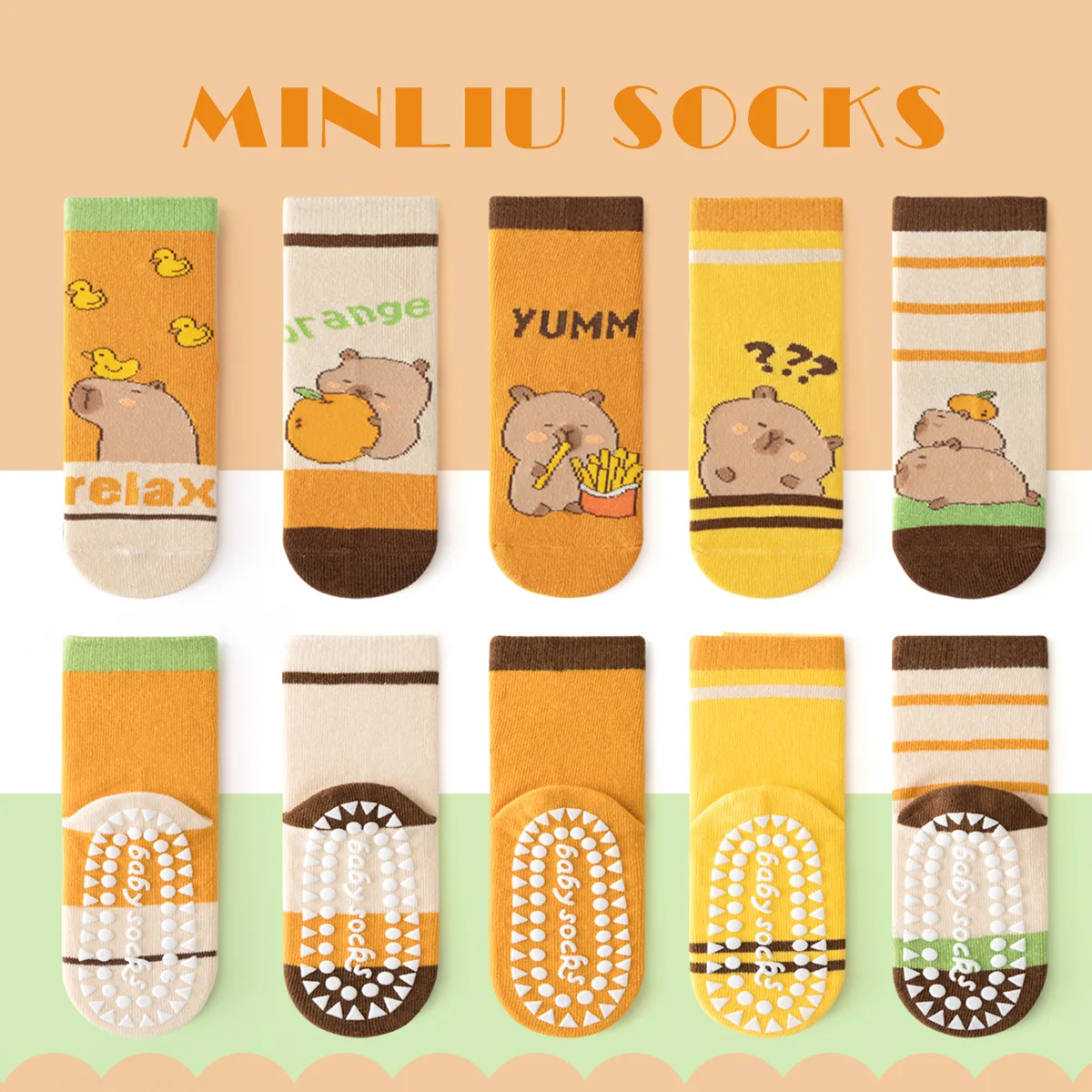 

5pcs Cartoon Kawaii For Capybara Socks non-slip floor socks autumn and winter warm men's and women's cotton socks gift