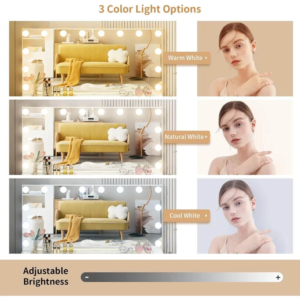 فانيتي مع مرآة مضاءة - مكتب مكياج زجاجي مع أضواء و11 درج، 3 أوضاع إضاءة قابلة للتعديل #5
