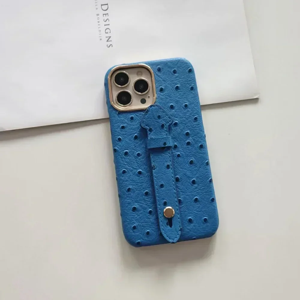 for iPhone 14max Wrist Rest, Phone Case 13promax Ostrich Pattern 11 Luxury Hardware Camera Frame 12Pro Drop Protection Cover