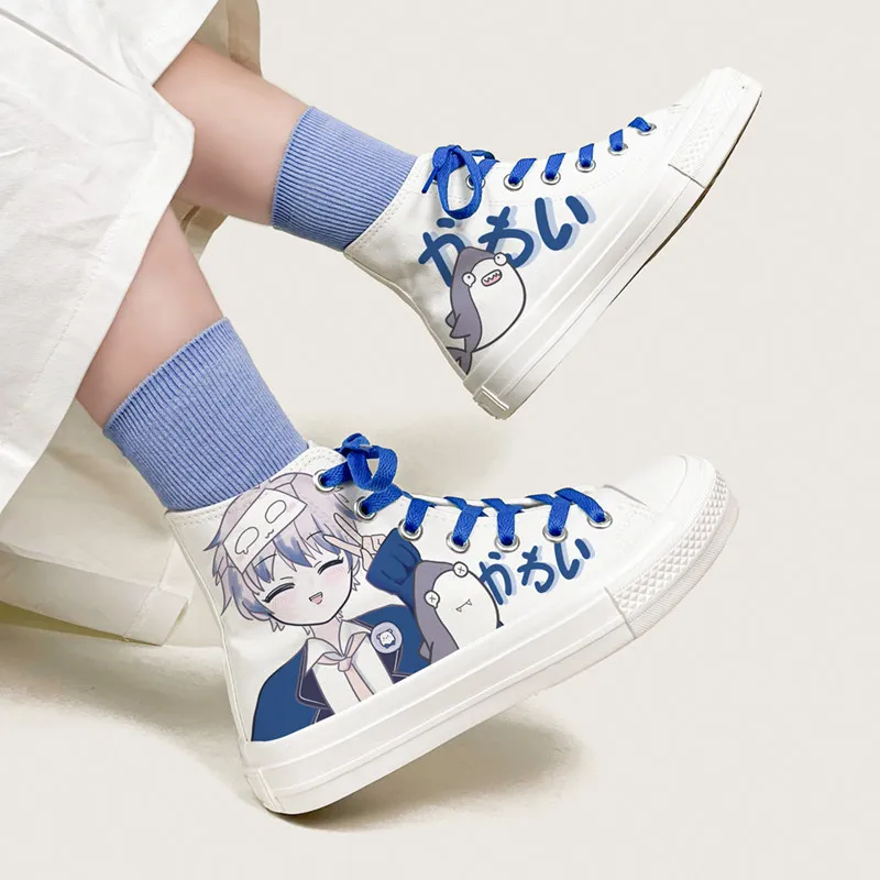 

Original Design Anime Cartoon High Top Canvas Shoes Lolita Sweet Girl Student White Lace Up Personalized Fashion Shoes