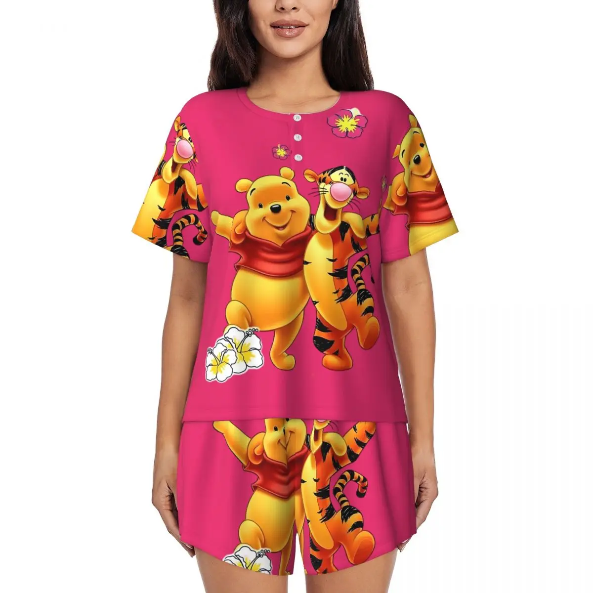 

Пижамный комплект Winnie The Pooh, женская одежда для сна с короткими рукавами, домашняя одежда, комплект из 2 предметов, пижамы