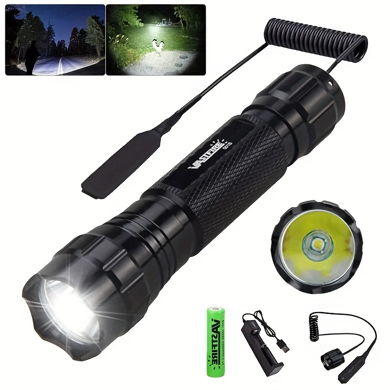 350 Yards Tactical Flashlight White/Red/Green Light Rechargeable Remote Switch Ultimate Tool for Hunting Camping Emergency Torch