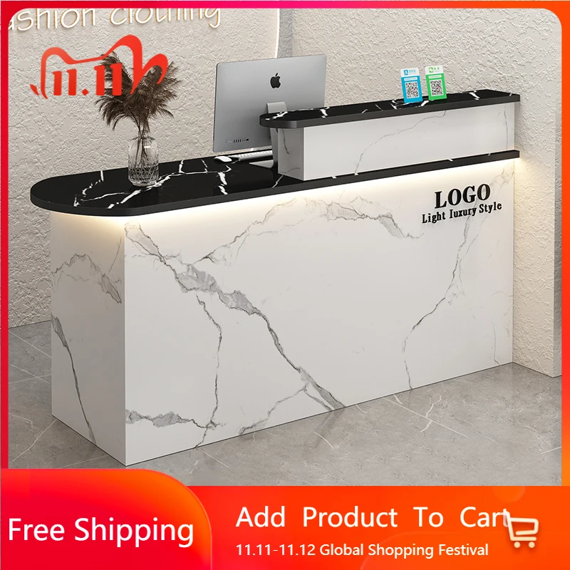 

Korean Stylish Reception Desk Corner Light Bar Office Checkout Reception Desk Beauty Salon Service Empfangtheke Trendy Furniture