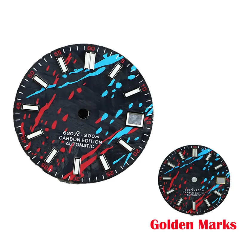 

Watch Parts 28.5mm Black Muti-Colors Carbon Fiber Sterile Watch Dial Blue Luminous Suitable For NH35/36 Movement