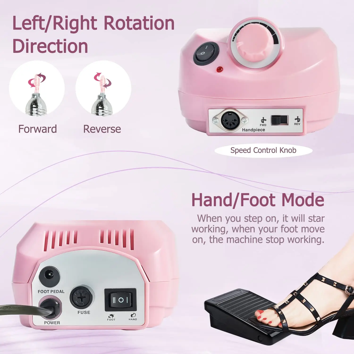 Professionele nagelboormachine met voetpedaal Elektrische nagellakboor voor acrylnagels Manicure Pedicure Gereedschap voor salon