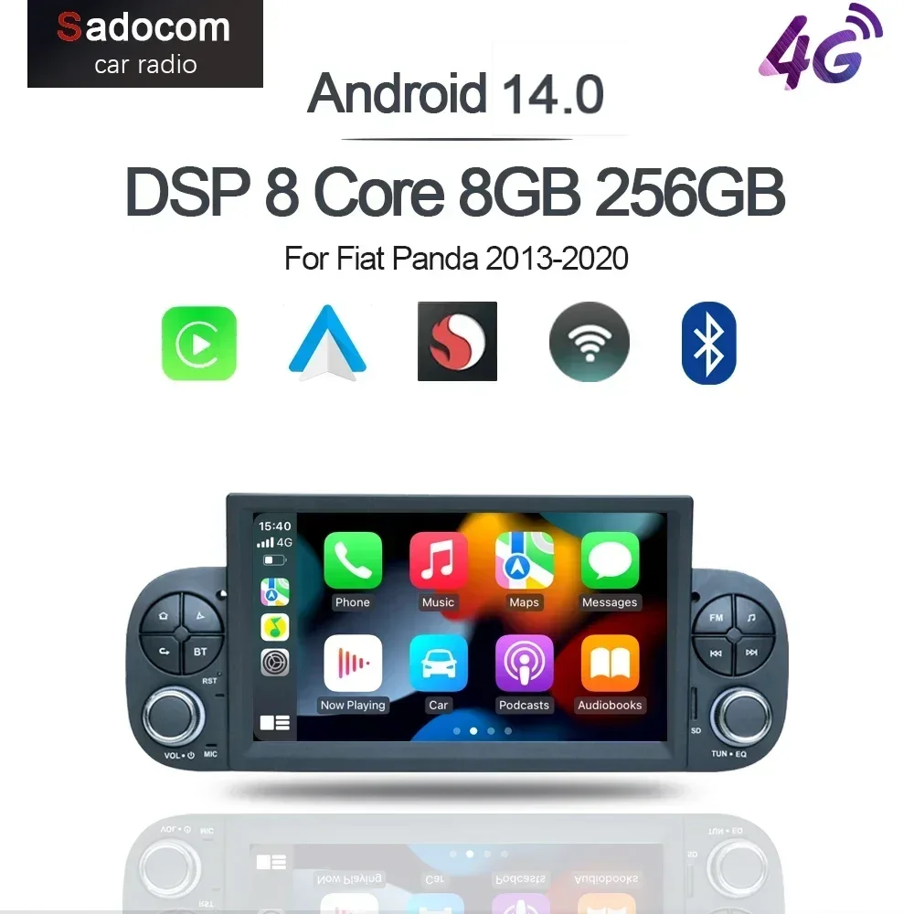 IPS Wireless Carplay DSP Android 12.0 8G+128G 8Core GPS Car Android Player Radio Wifi multimedia For Fiat Panda 2013-2020 2 din