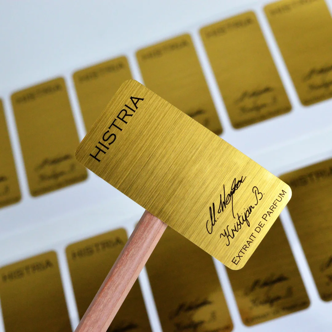 

Custom self-adhesive film cut metal stickers and aluminum foil labels, custom brushed gold and brushed silver vinyl, suitable fo