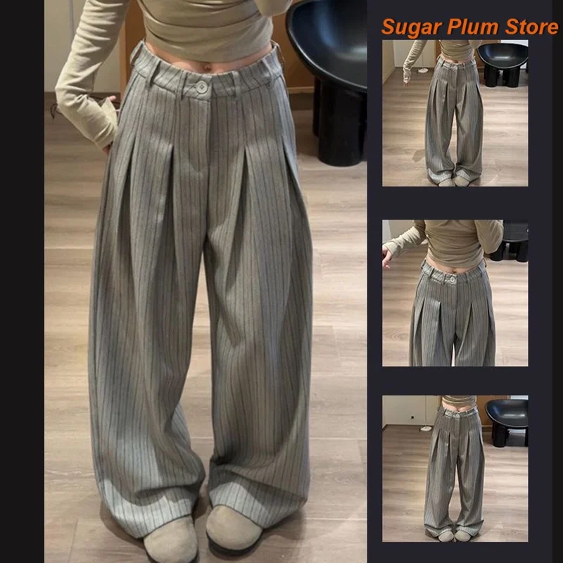 Summer Fashion Version of Wide-leg Pants New Product Sense Slim Striped Suit Pants Drape Sense Old Money Style Casual Pants.