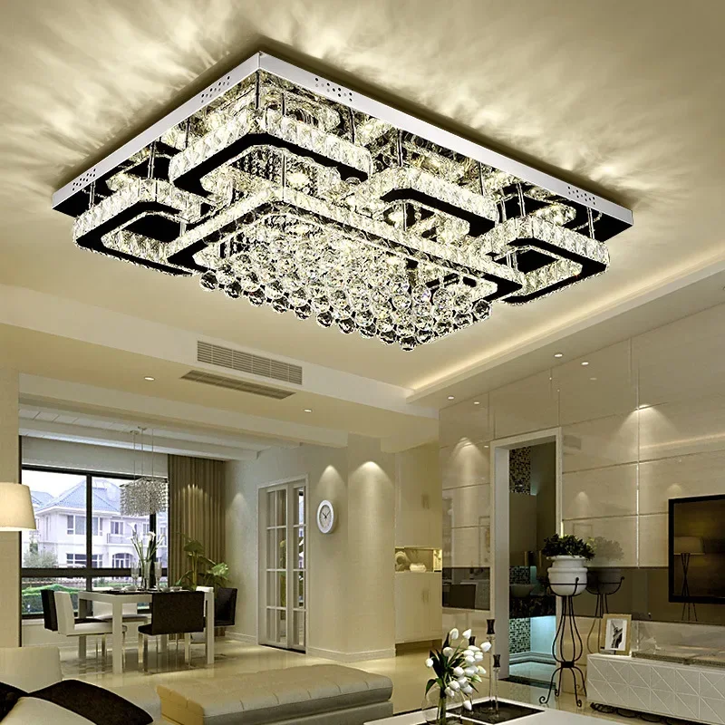 

Modern Crystal Chandelier Lighting For Living Room Bedroom Kitchen Loft Roof Home Fashion Chrome Rectangle Led Ceiling Lamp