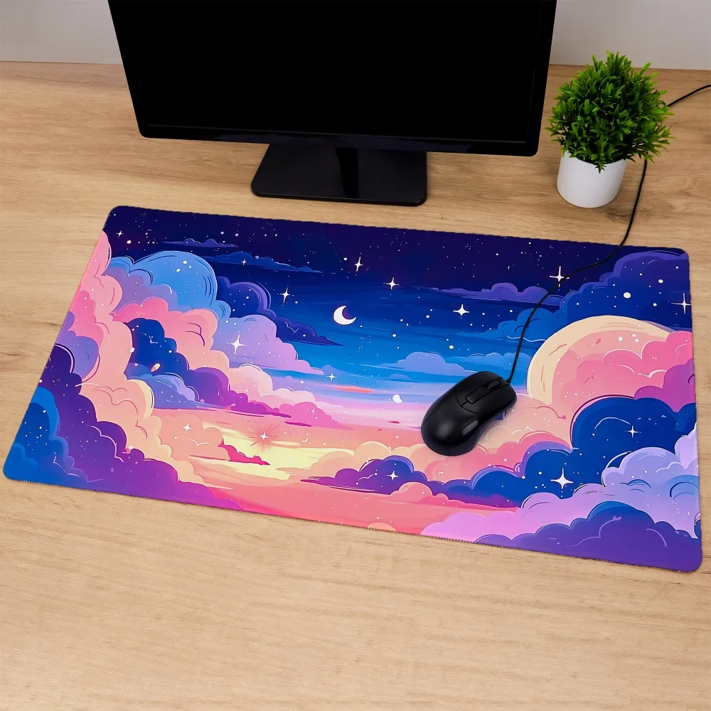 Fantasy Starry Sky Desk Mat Pastel Cloud Moon Desk Mat Aesthetic Cute Mouse Pad office desk accessories mousepad profissional